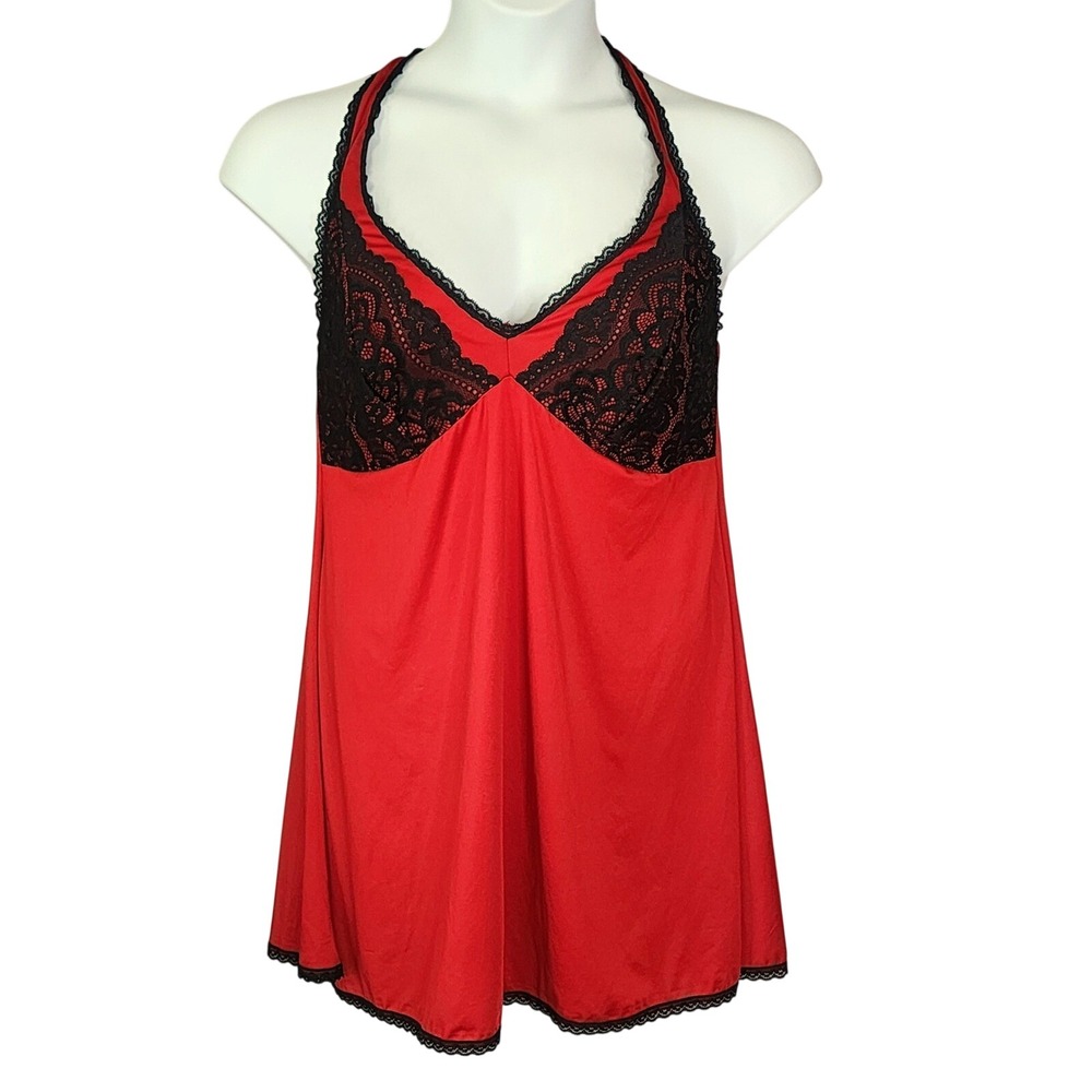 Torrid Red Black Lace Chemise 1X Babydoll Lingerie Halter Sleepwear